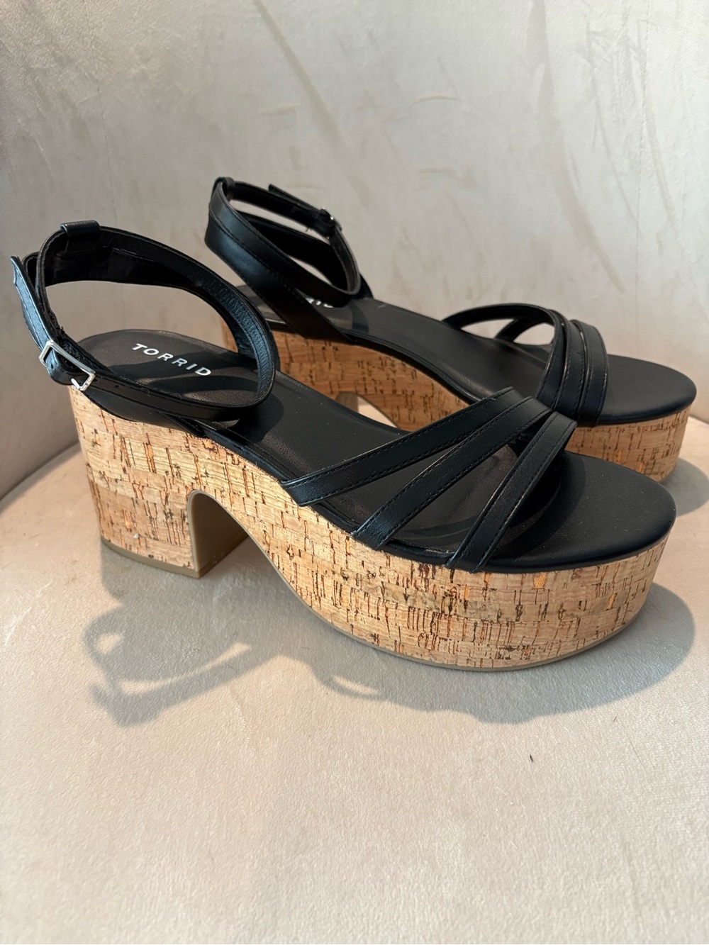 Torrid Black Faux-Leather Cork Platform Sandals 9.5 Wide